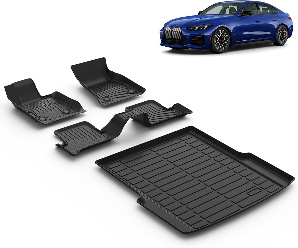 All Weather Car Floor Mats & Cargo Liner Set Fit for BMW i4 eDrive35 / eDrive40 / xDrive40 / M50 2022 2023 2024 2025 2026 Floor Liners Trunk Liner i4 Cargo Mat Accessories Black