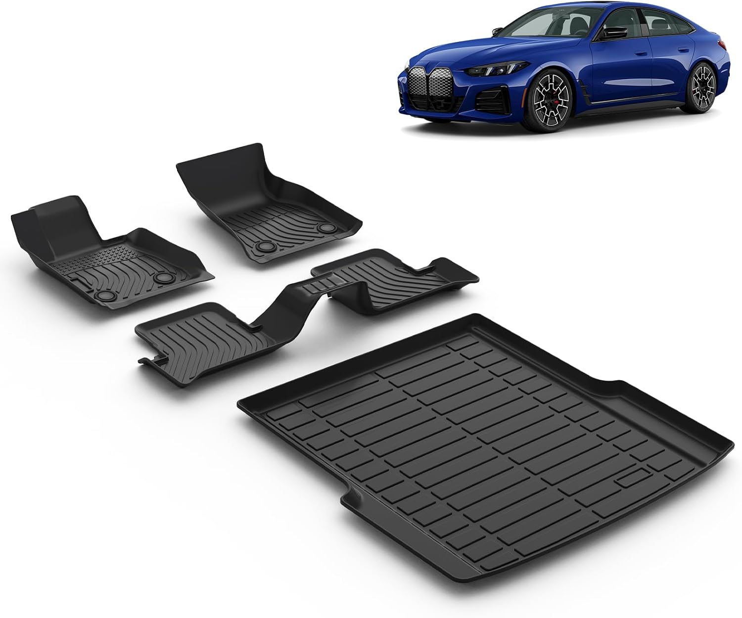 All Weather Car Floor Mats & Cargo Liner Set Fit for BMW i4 eDrive35 / eDrive40 / xDrive40 / M50 2022 2023 2024 2025 2026 Floor Liners Trunk Liner i4 Cargo Mat Accessories Black