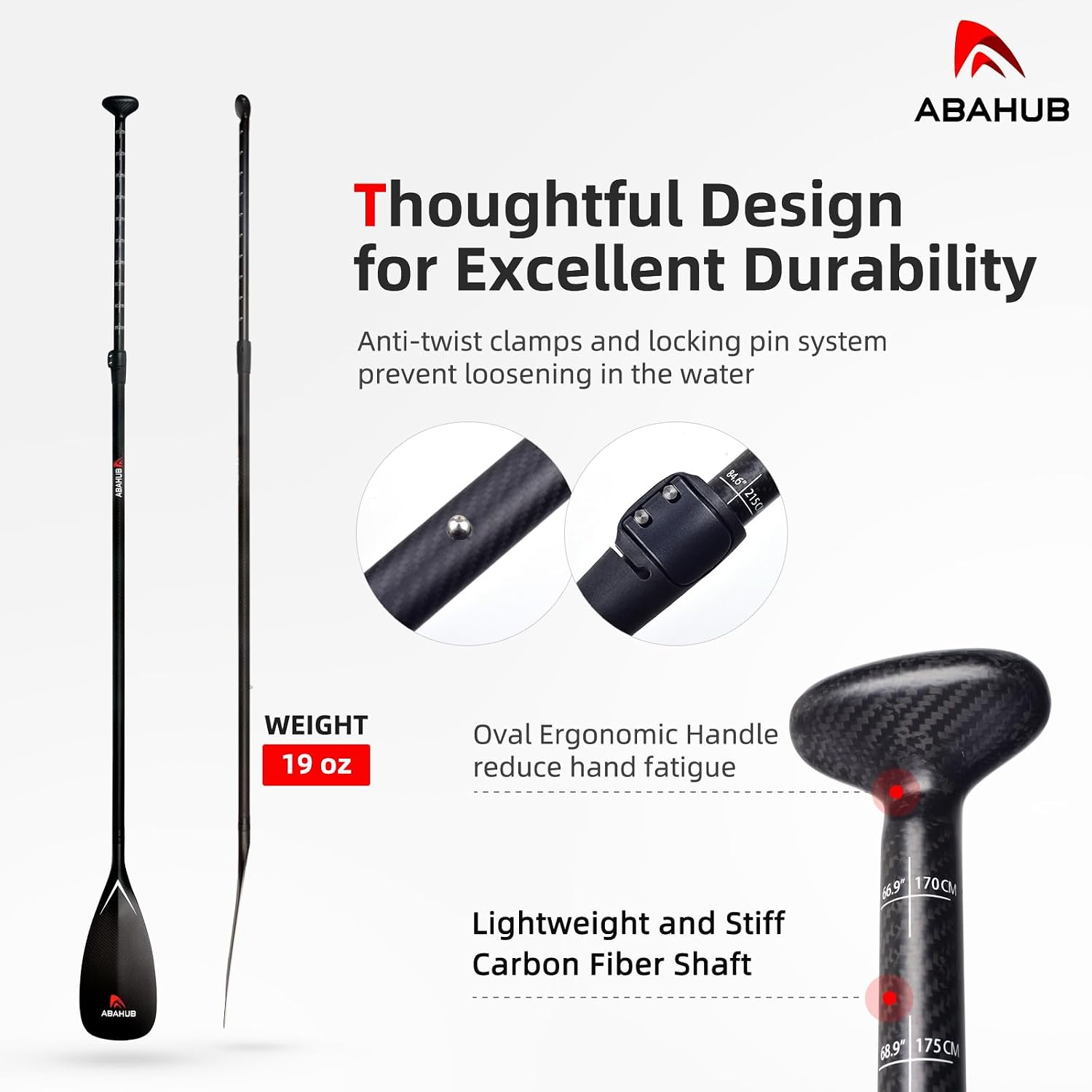 Abahub Carbon Fiber SUP Paddles, 1 x 3 Section Adjustable 67' - 86' Carbon Fiber Shaft, Lightweight Stand-up Paddle Oars for Paddleboards, with a Carrying Bag