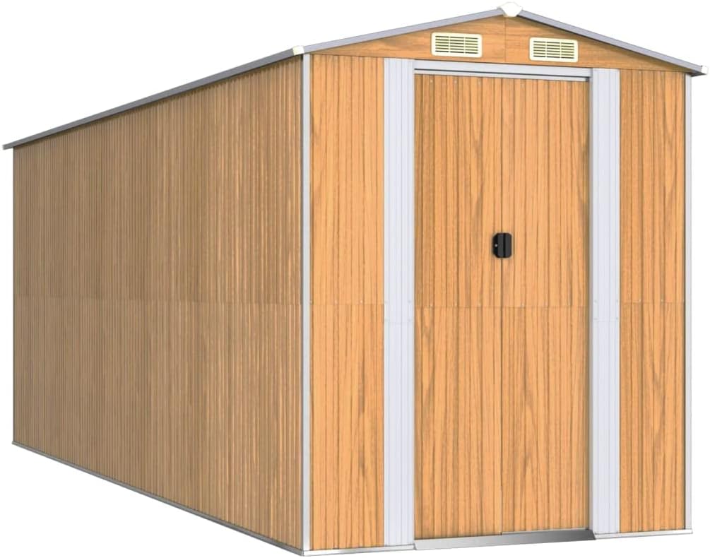 vidaXL Outdoor Garden Shed - Storage for Tools and Equipment - Galvanized Steel - Light Brown - Double Sliding Doors - 75.6'x205.9'x87.8'
