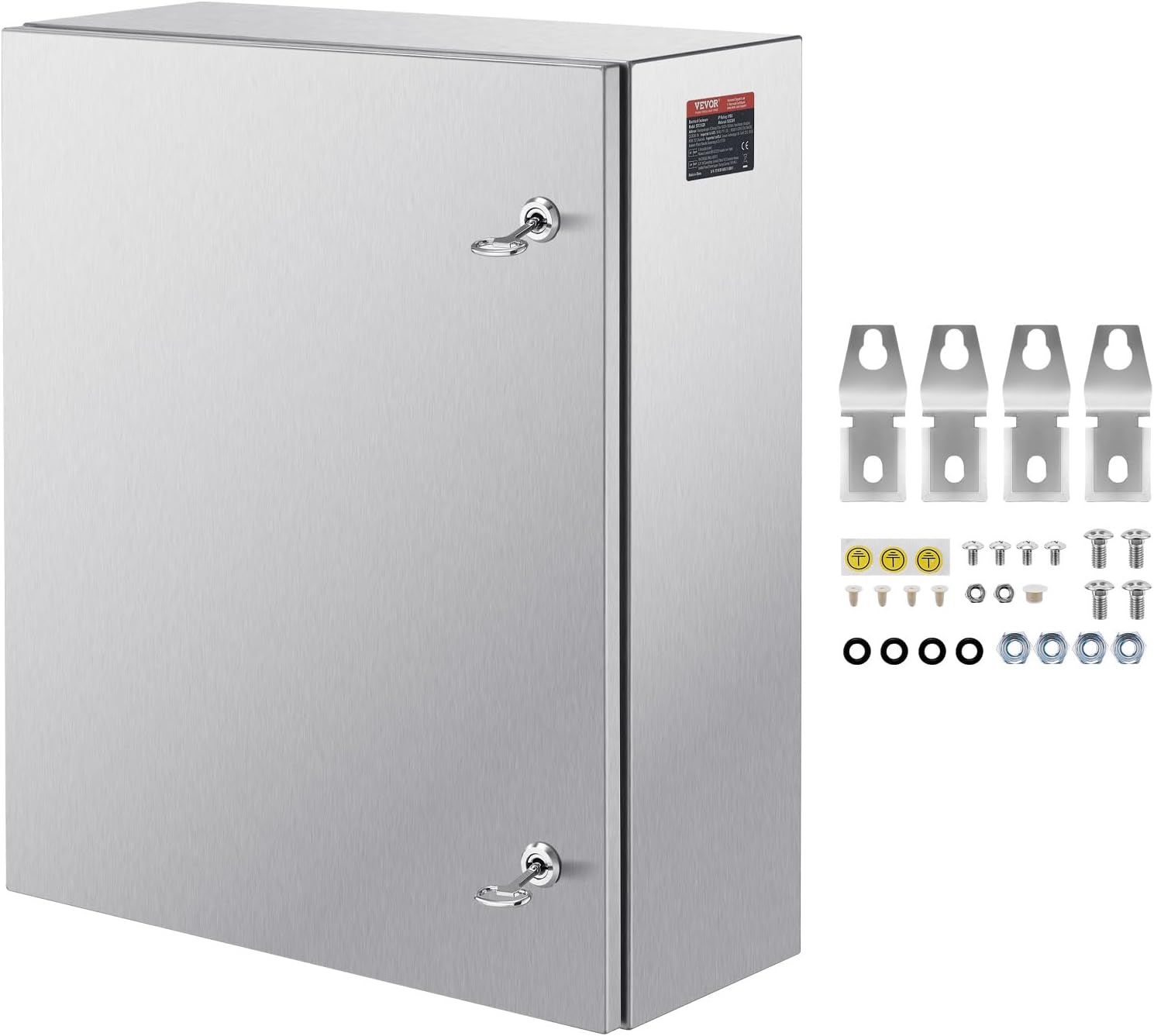 Steel Electrical Box, 24'x 20'x 8', 304 Stainless Steel Electrical Enclosure Box, Wall-Mounted Outdoor Electrical Electronic Equipment Enclosure with Mounting Plate Hinges Lock, IP66 Waterproof