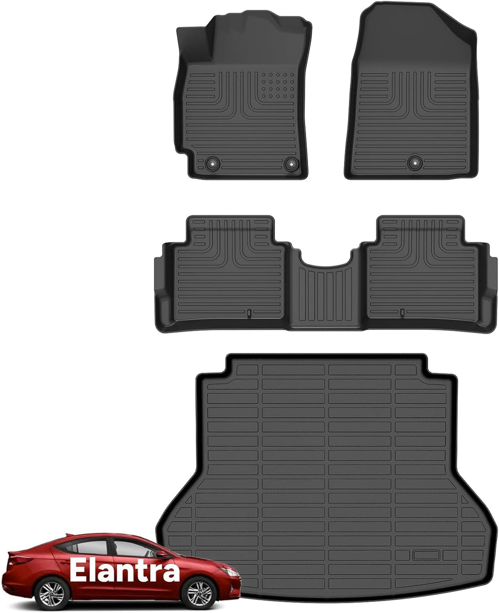 Wayhigh® Floor Mats & Cargo Liner for Hyundai Elantra 2017-2020, All Weather TPE Car Mats Waterproof Heavy Duty Floor Liners, Floor Mats Custom Fit for Elantra Accessories