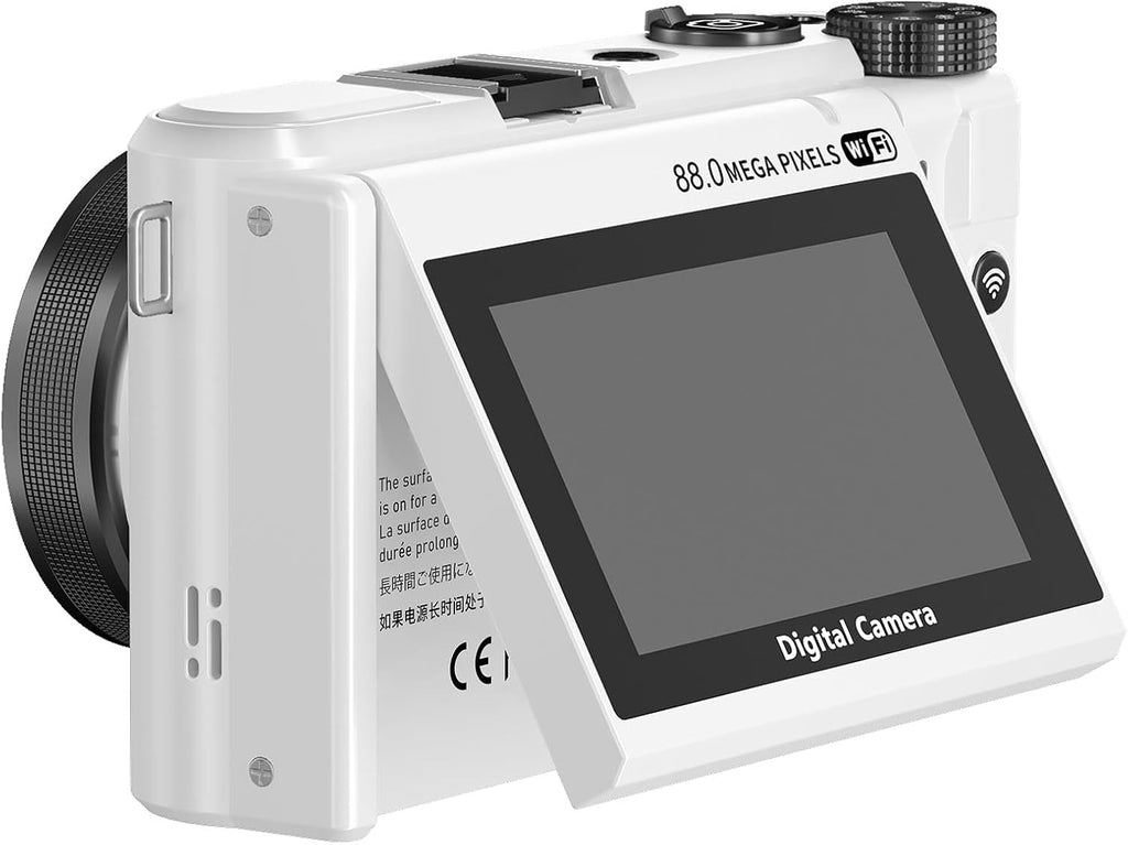 PUSOKEI 8K Digital Camera, Auto Focus 88MP Cameras for Photography, 18x Zoom WiFi Vlogging Camera, 3 inch Flip Screen, with Webcam Mode, Filter, Multiple Filters LED Fill Light (White)