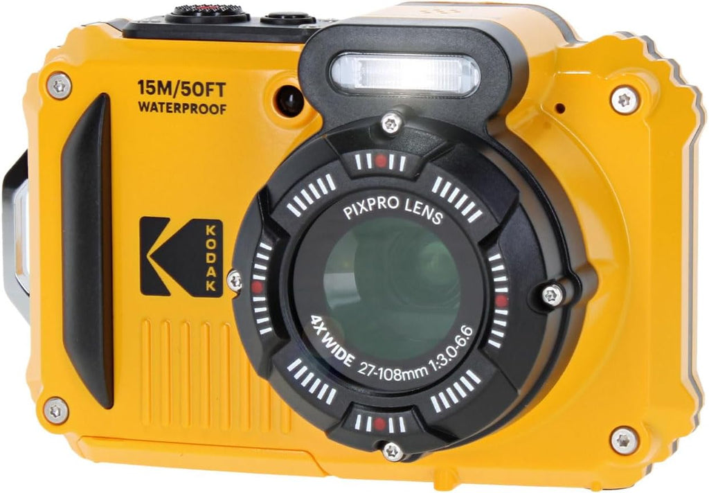 KODAK PIXPRO WPZ2 Rugged Waterproof Shockproof Dustproof WiFi Digital Vlogging Camera 16MP (Yellow) Bundle with 32GB Memory Card + Vlogger Tripod + Bag + Cleaning Kit + More Accessories