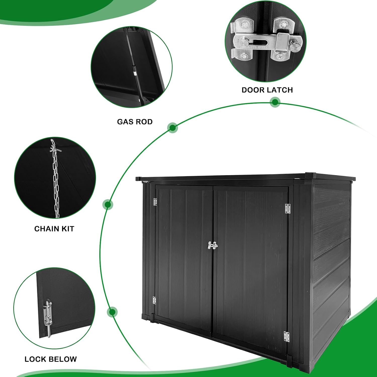 VINGLI 36 Cu. Ft. Outdoor Storage Shed, Heavy Duty Horizontal Yard Storage Shed with Dual Opening, 295 Gallon Storage Bin with Weatherproof Design for Garden Tools, Yard Garbage Bins