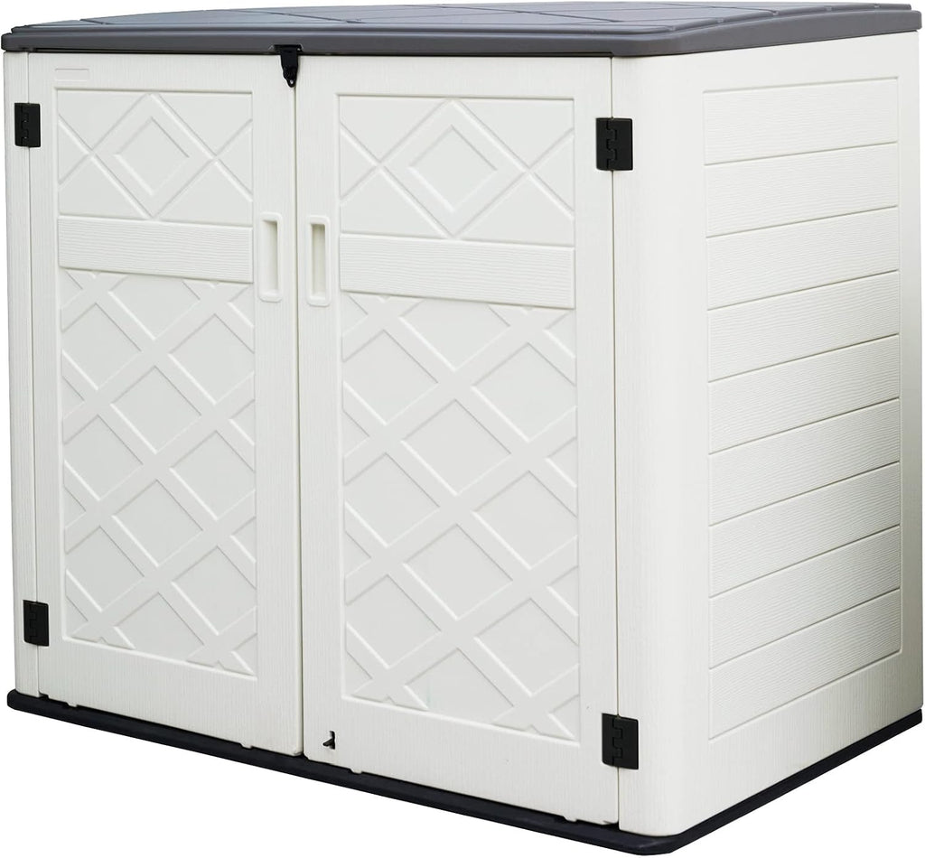 Mrosaa Large Horizontal Storage Sheds,38 cu.ft. Outdoor Storage Box for Garden,Patio and Backyard,Customized Shelves &Lockable(Off White)