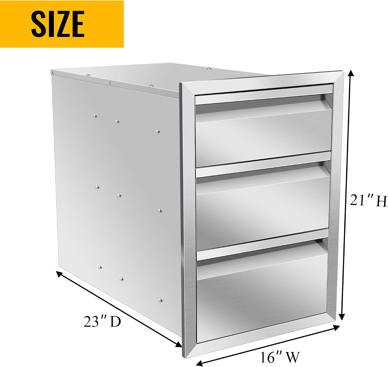 Outdoor Kitchen Drawers 16Wx23Dx21H Stainless Steel Flush Mount BBQ Triple Drawers for Outdoor Kitchen Island, or Patio Grill Station
