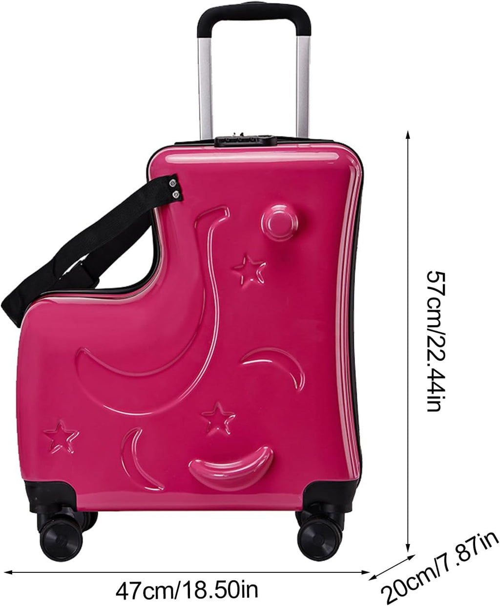 Kids Ride on Suitcase – 20inch 3 Digit Password Lock, Travel Luggage Ride On, Long Lasting Trolley Case | Seat Belts Handlebars Pedals Silent Wheels Boys Girls Child Travel Bag Lightweight Fun