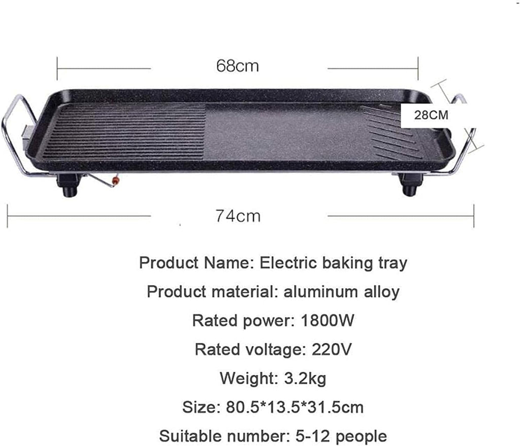 Electric BBQ Grill Indoor Electric Teppanyaki Table Grill, BBQ Barbecue Griddle, Non-Stick Hot Plate, Spatulas and 2 Egg Rings 1800W,Portable Nonstick Griddle