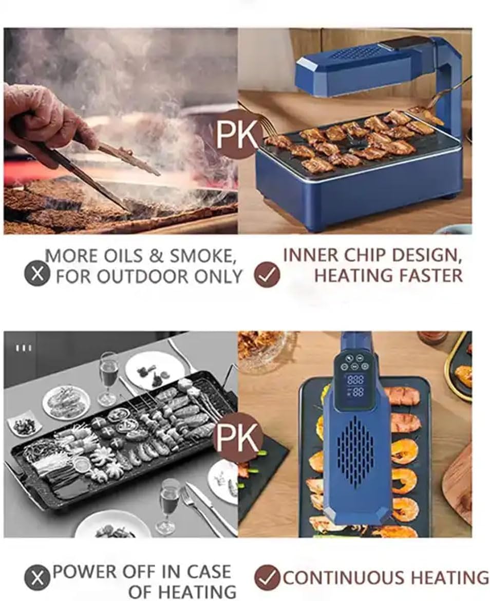 Smokeless Grill Indoor, 11 Levels Adjustable Firepower Portable Electric Korean BBQ Grill, LCD Smart Display, Fast Heat Up, 850W Removable BBQ Machine for Home, Party, Outdoor, Camping