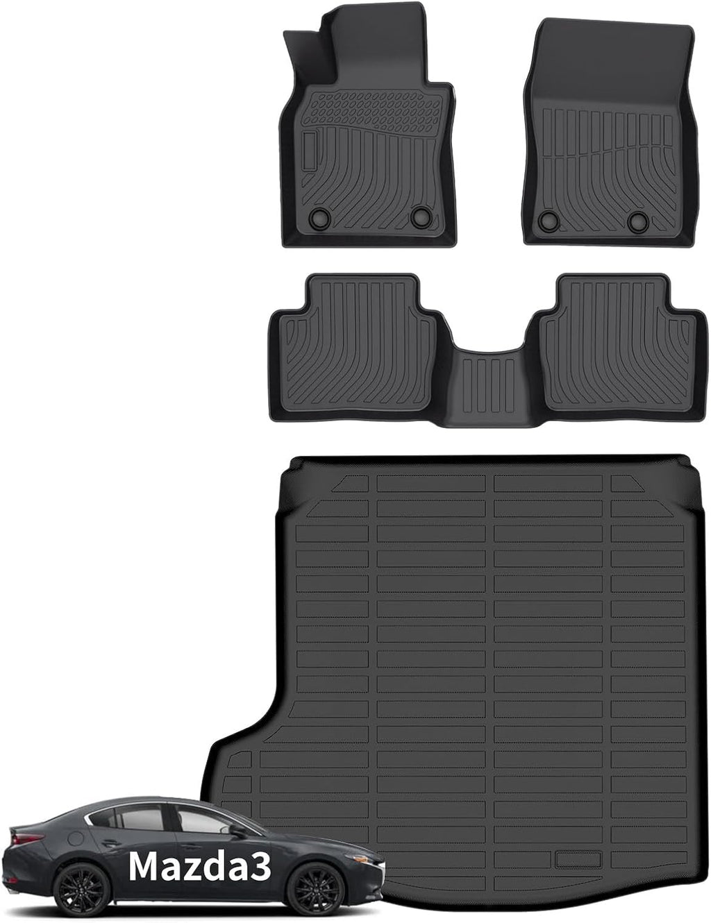 Wayhigh® Floor Mats & Cargo Liner for Mazda 3 Sedan 2019-2026 (Only fit Sedan), All Weather TPE Car Mats Waterproof Heavy Duty Floor Liners, Floor Mats Custom Fit for Mazda 3 Accessories