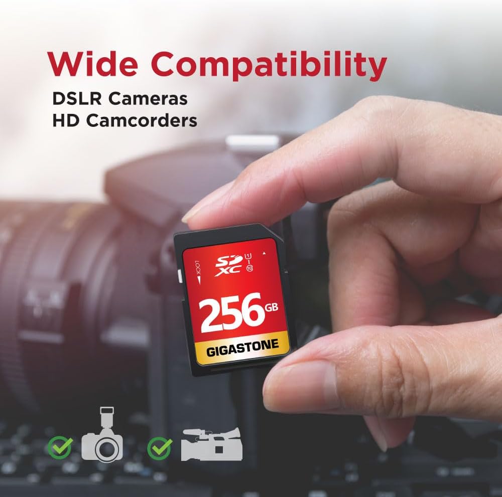 GIGASTONE 256GB SD Card 2-Pack UHS-I U1 Class 10 SDXC Memory Card High Speed Full HD Video Canon Olympus Digital Camera, with 2 Mini Cases