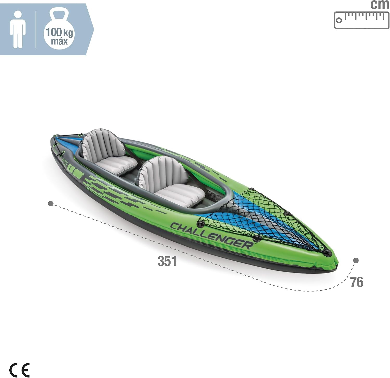 INTEX Challenger Inflatable Kayak Series: Includes Deluxe 86in Kayak Paddles and High-Output Pump – SuperStrong PVC – Adjustable Seat with Backrest – Removable Skeg – Cargo Storage Net