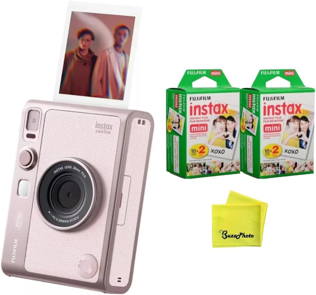 Fujifilm Instax Mini EVO Instant Camera (Pink) (Camera w/Extra Film 2-Pack)
