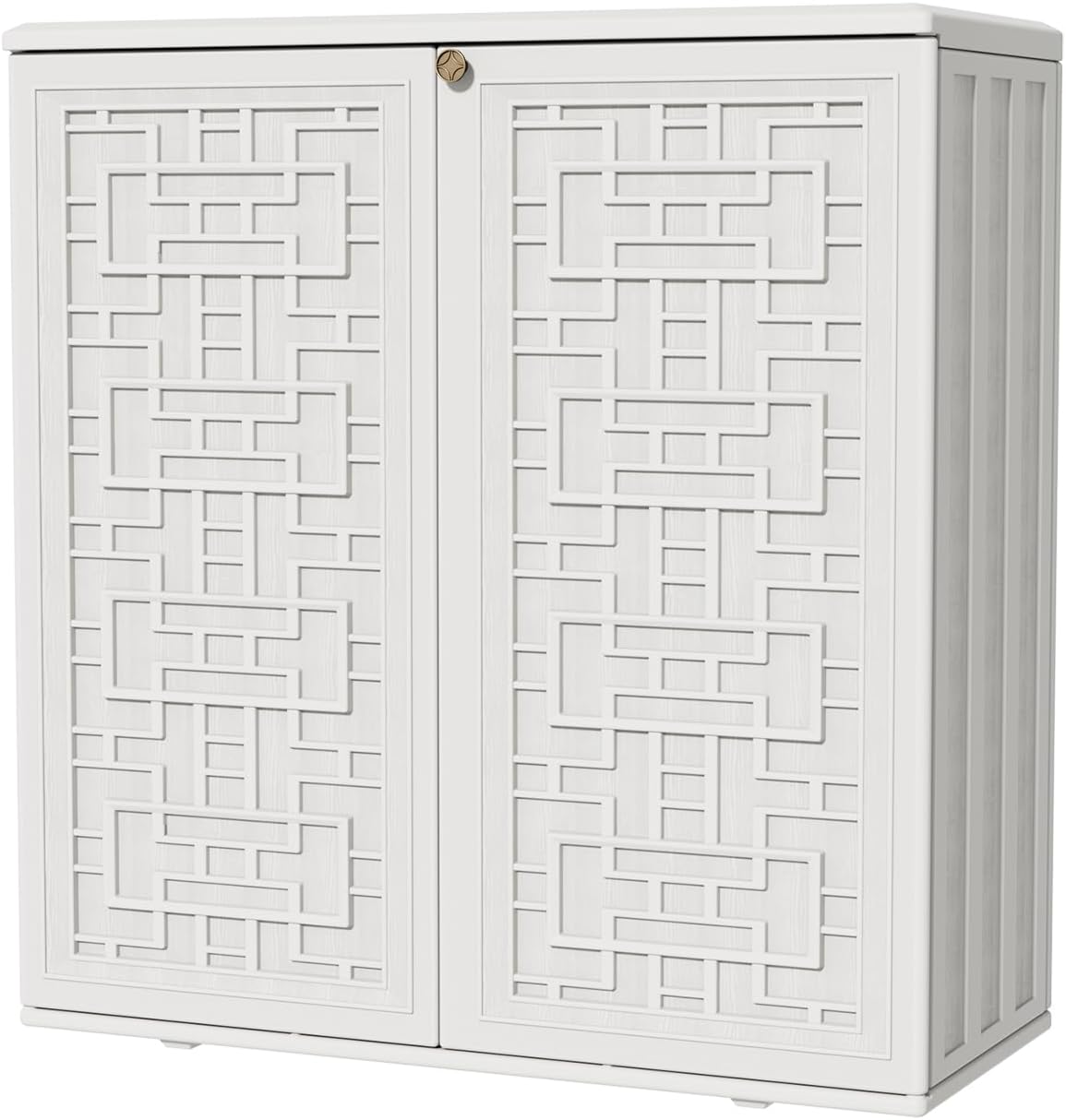 KINYING Outdoor Storage Cabinet Waterproof, Resin 62 Gallon Deck Box for Patio Furniture Cushions, Garden Tools, Pool Tools and Kids' Toys (Off White with 1 Shelving)