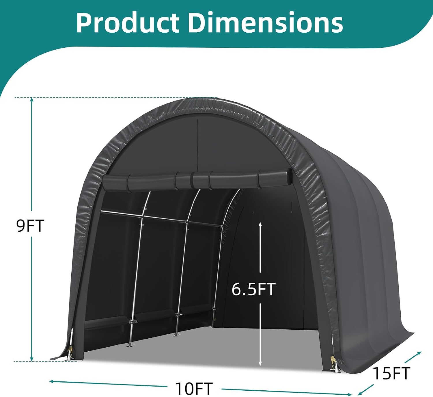 EROMMY Carport 10 x15 FT Heavy Duty, Portable Garage with All-Steel Metal Frame and Round Style Roof, Anti-Snow Car Canopy Outdoor Storage Shelter for Car, Truck, Boat