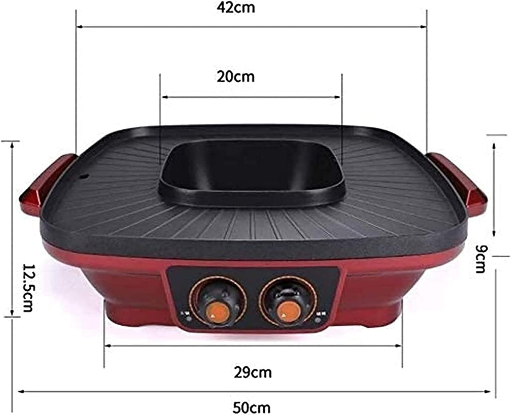 Korean BBQ Grill Household Multi-function Electric Grill, Hot Pot Integrated Cooker Pot 1600W 2 In 1 BBQ Frying Smokeless and Non-Stick Double Temperature Control, for Fami