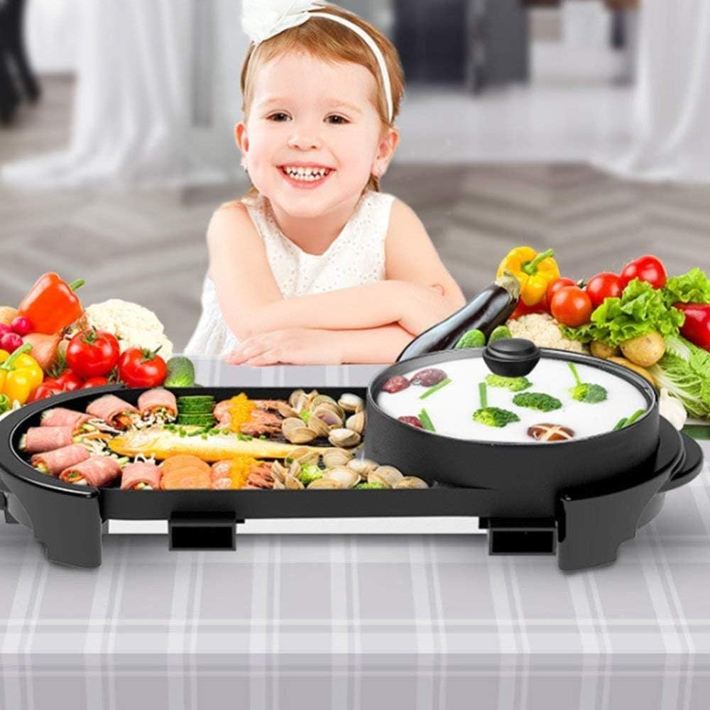 BBQ - The Electric Korean Barbecue Hot Pot Maifan Stone Multifunction and Hot Pot Table Grill and Fondue with Ceramic Coating 1500W [Energy Class A],Roundpot