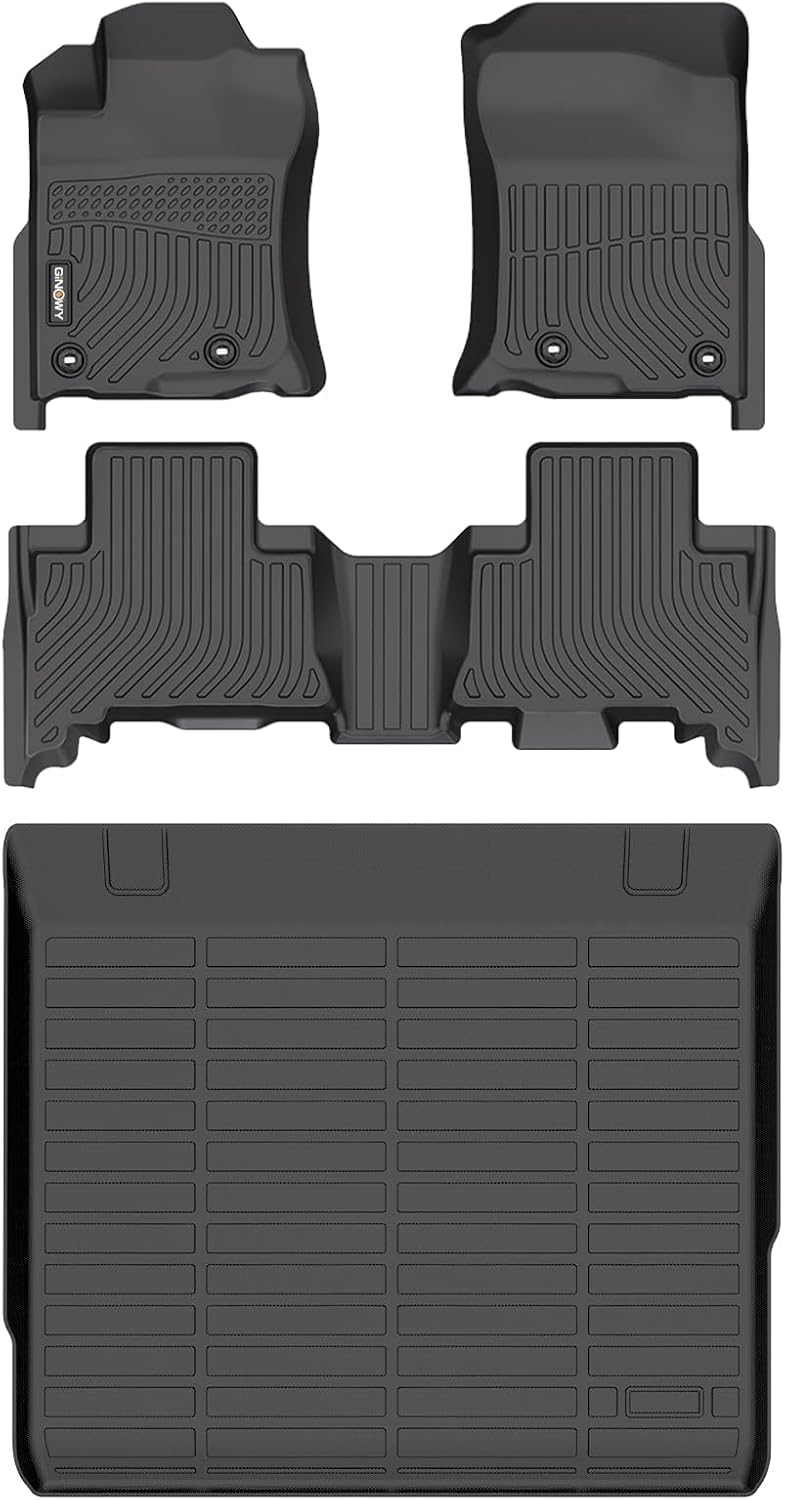 GINOWY-Floor Mats & Cargo Liner for Toyota 4Runner 2013-2024丨TPE All Weather Car Mats| Custom Fit Rubber Floor Liners Car Accessories Cargo Mat 4Runner Trunk Mat