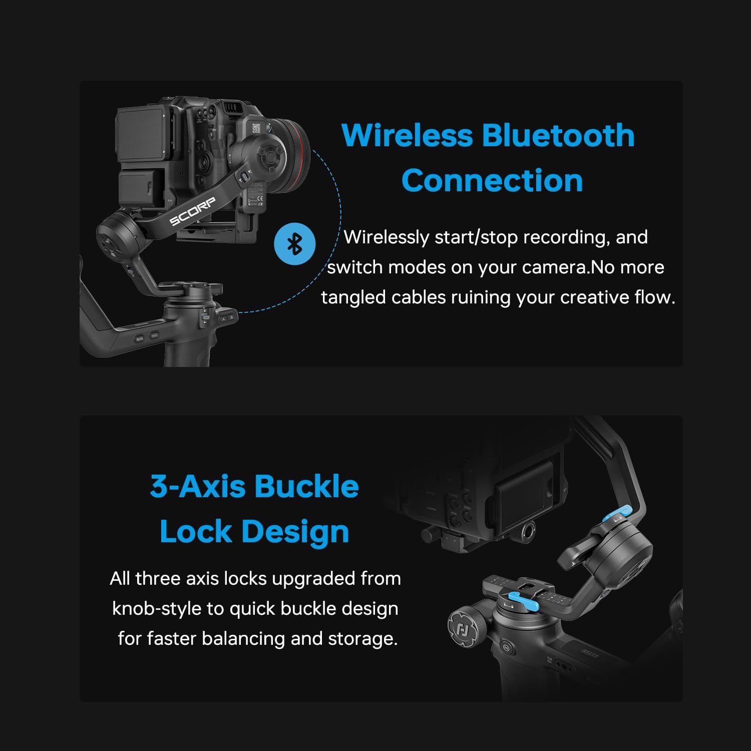FeiyuTech SCORP-C2 Camera Gimbal Stabilizer, 3-Axis Professional Video Stabilizer with Built-in AI Tracking, 7.72lb Payload for DSLR & Mirrorless Sony A7IV Canon R5 Nikon, Native Vertical Shooting