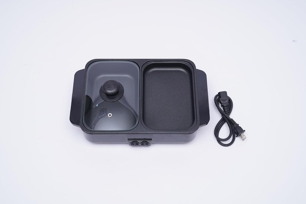 Hot Pot Electric with Grill, 2 in1 Indoor Non-Stick Shabu Shabu Pot & Frying Pan, Portable Mini Hot Pot Korean BBQ w/Individual Dual Temperature Control, 1-3 People