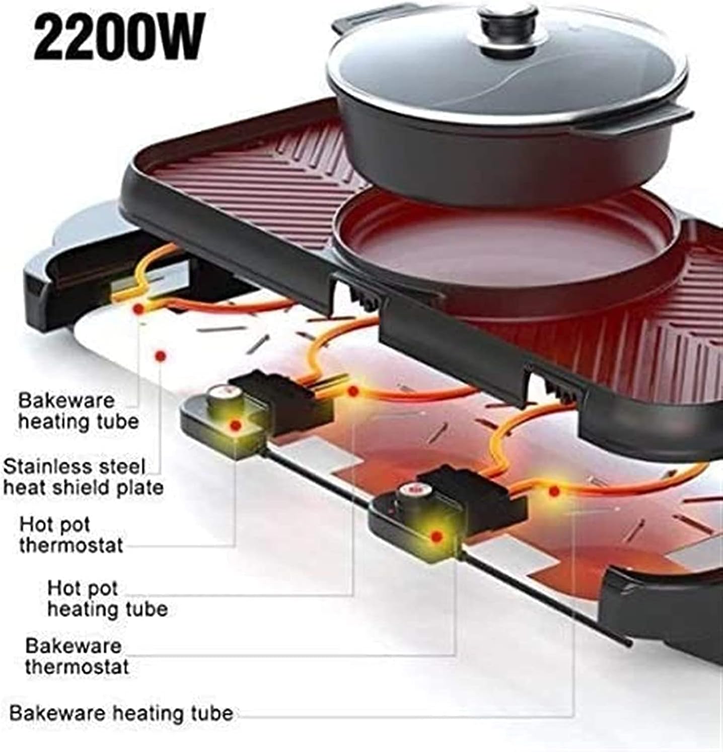Indoor Korean Barbecue Grill Barbecue Hot Pot, Detachable Non-Stick Electric Baking Pan, Electric Oven, Induction Cooker, Rice Cooker Electric Barbecue,Portable Nonstick Griddle
