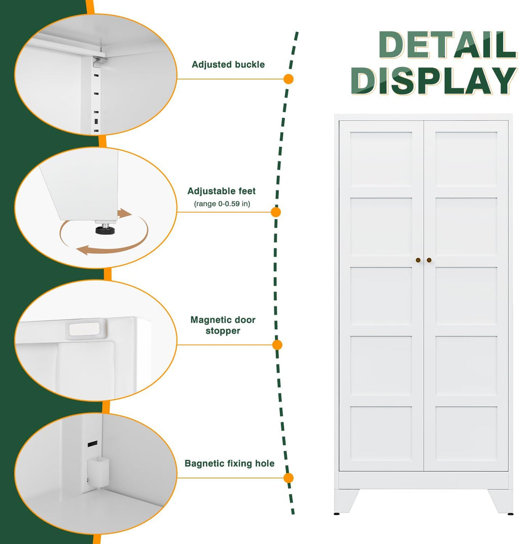 Letaya 71' H Metal Storage Cabinet with 2 Doors and 4 Shelves,Tall Kitchen Pantry Cabinets,Utility Pantry Organizers for Cupboard/Dining/Bathroom/Home Office/Garage (White, 71' H x 16' D x 32' W)