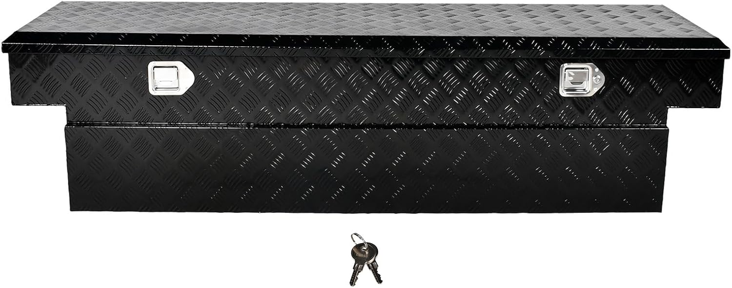 70''Inch Aluminum Truck Tool Box Truck Bed Toolbox Truck Trailer Chest Box Trailer Underbody Storage Organizer Waterproof Square Storage Organizer w/Lock & Keys Black(‎69.88' Lx20 Wx17.5 H)