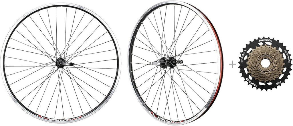 CyclingDeal MTB Bicycle Double Wall Rims 26' Wheelset - Front & Rear Mountain Bike Wheels - Compatible with Shimano MF-TZ500 Freewheel