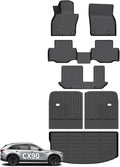 Wayhigh® Floor Mats & Backseat Cargo Liner for Mazda CX90 & CX-90 PHEV 2024 2025 2026 7 Passenger 2nd Row with Bench Seat (50/50 Velcro Tape Fixed Backmats) TPE 3 Rows Waterproof Car Mat