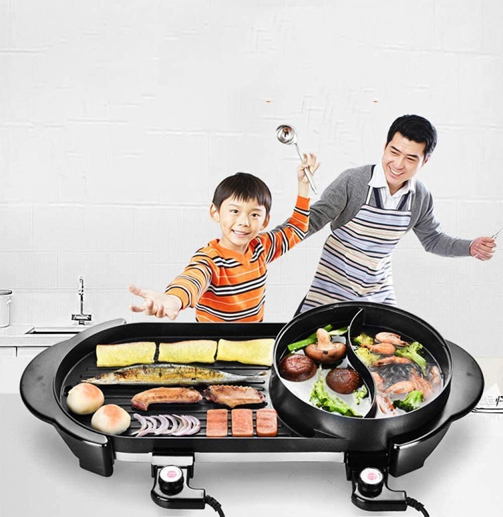 BBQ The Electric Korean Barbecue Hot Pot, Maifan Stone Multi-Function and Hot Pot Tabletop Grill and Fondue with Ceramic Coating 1350W