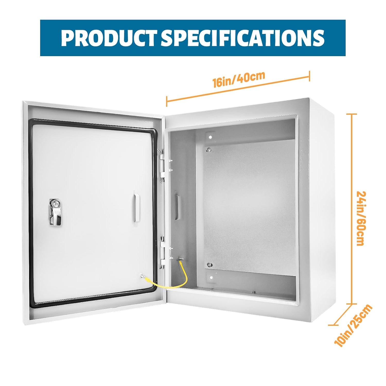 Outdoor Electrical Box 24 x 16 x 10''D NEMA 4X Enclosure Steel Box, Waterproof & Dustproof Outdoor/Indoor Lockable Electrical Junction Box, with Mounting Plate