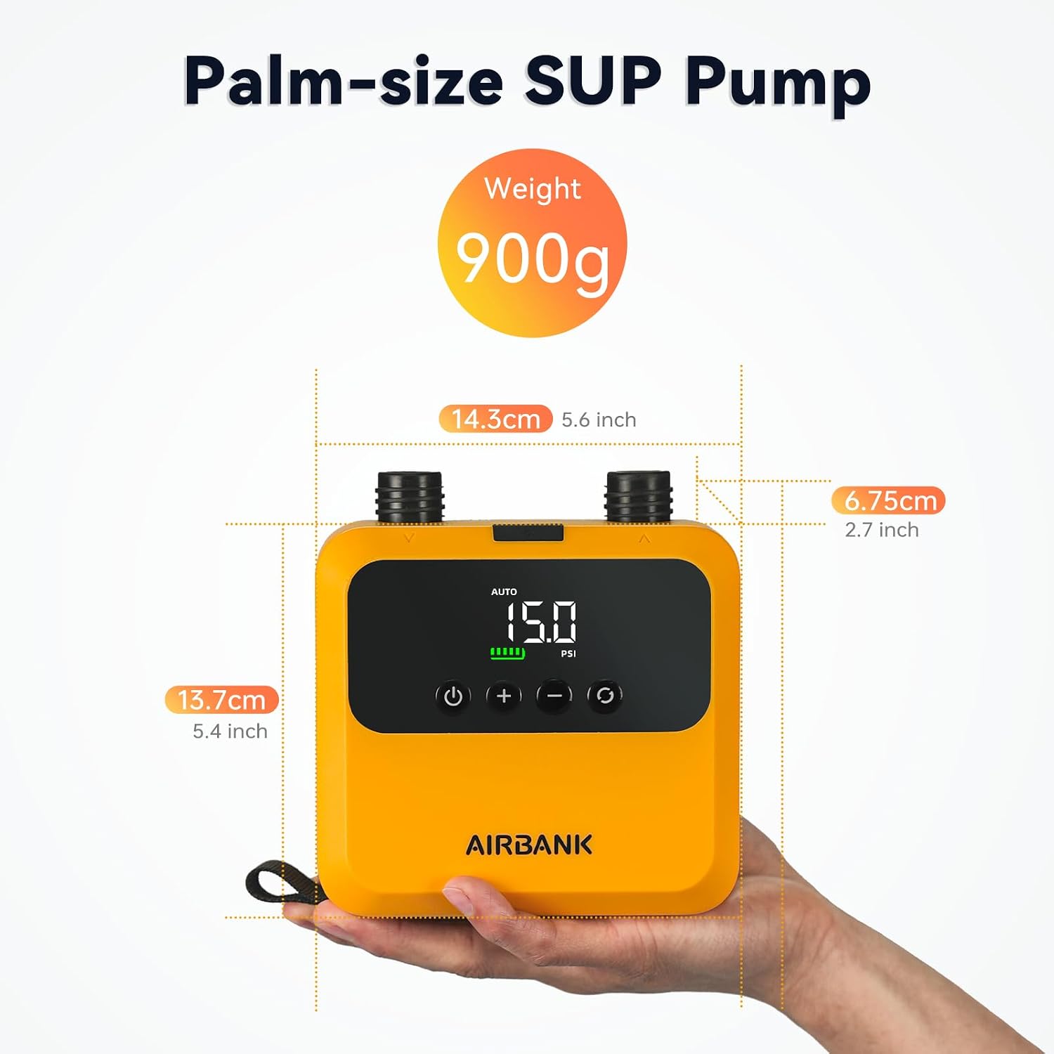 AIRBANK Mini Paddle Board Pump Pulse Pro, Small Rechargeable SUP Pump Electric Portable, Brushless Motor, MAX 20PSI, Fast Inflation Air Pump for Kayak, Inflatables, Boats, Tent, Kite Wings