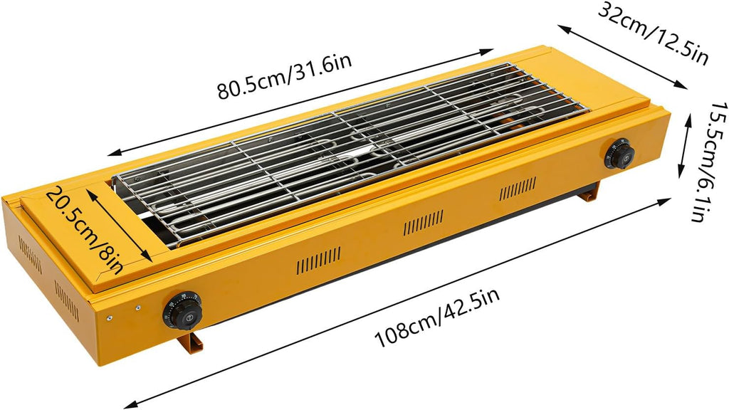 DYRABREST Electric Portable BBQ Grill 3000W Dual-Head Temperature Control Stainless Steel Griller with Large 31.6x20.5 Inch Cooking Surface, 110V Outdoor Grill for Steak, Chicken, Vegetables (Yellow)
