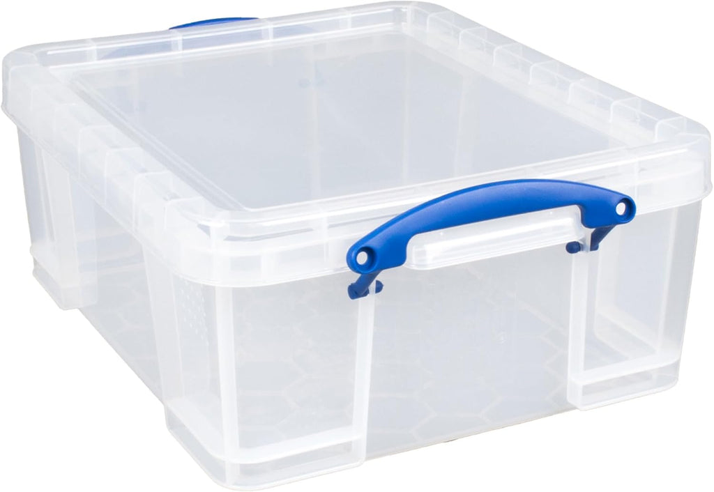 Really Useful Box 4 Pack 17L Plastic Storage Bins with Snap Lids and Clip Lock, Clear