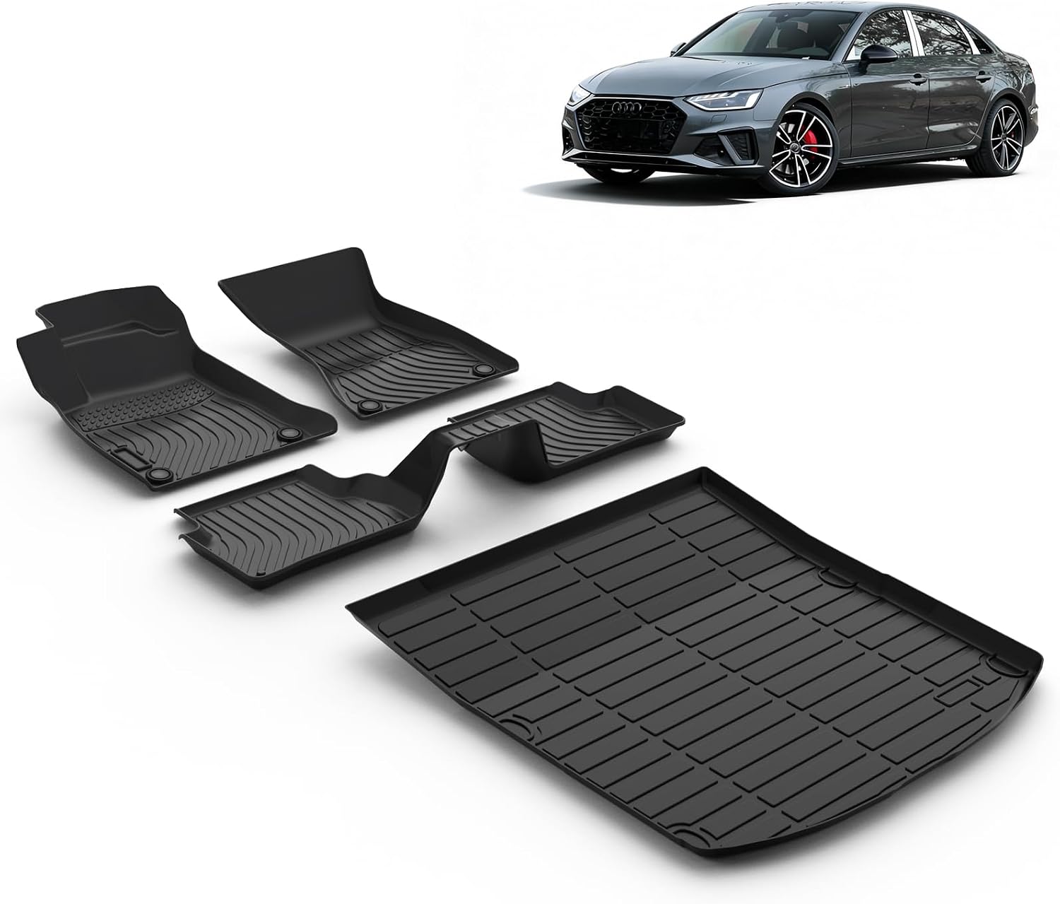 Floor Mats & Cargo Liner for 2025 2024 2023 2022 2021 2020 2019 2018 2017 Audi A4(Sedan)(Not Fit for Allroad) All Weather Car Mats Trunk Mat Audi A4 Floor Mats Accessories Black