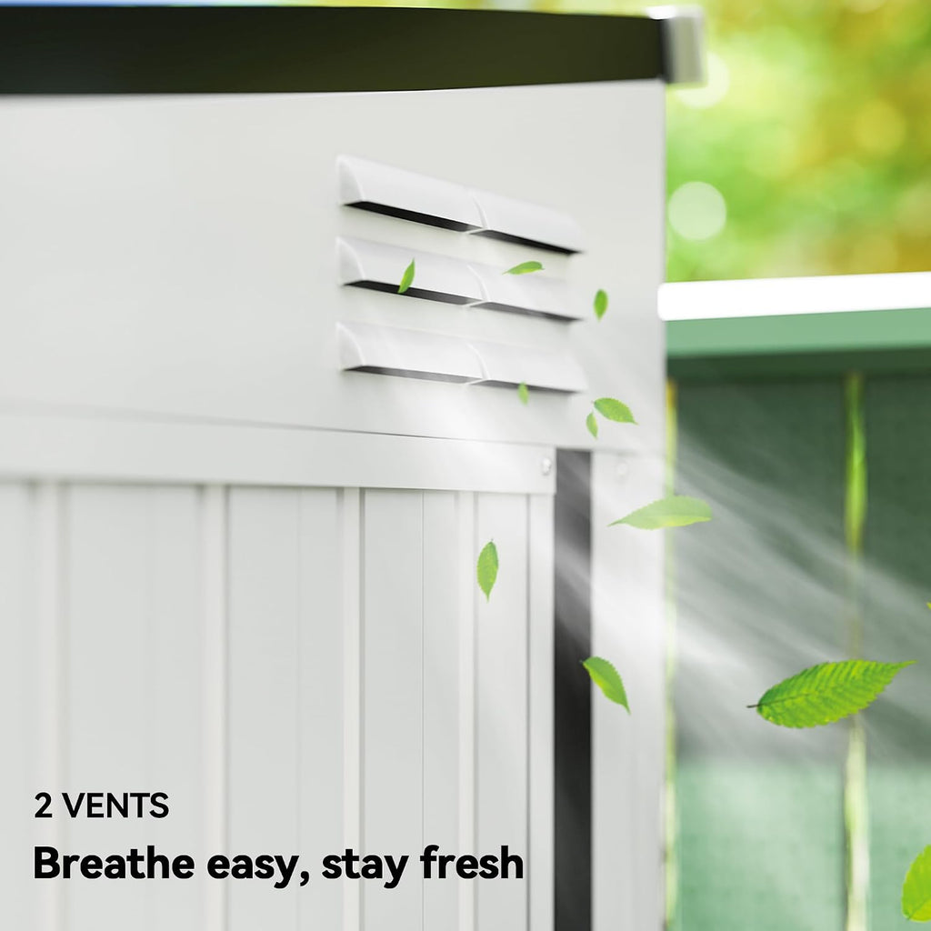 Outsunny 4' x 7.7' Metal Outdoor Storage Shed, Lean to Storage Shed, Garden Tool Storage House with Lockable Door and 2 Air Vents for Backyard, Patio, Lawn, White