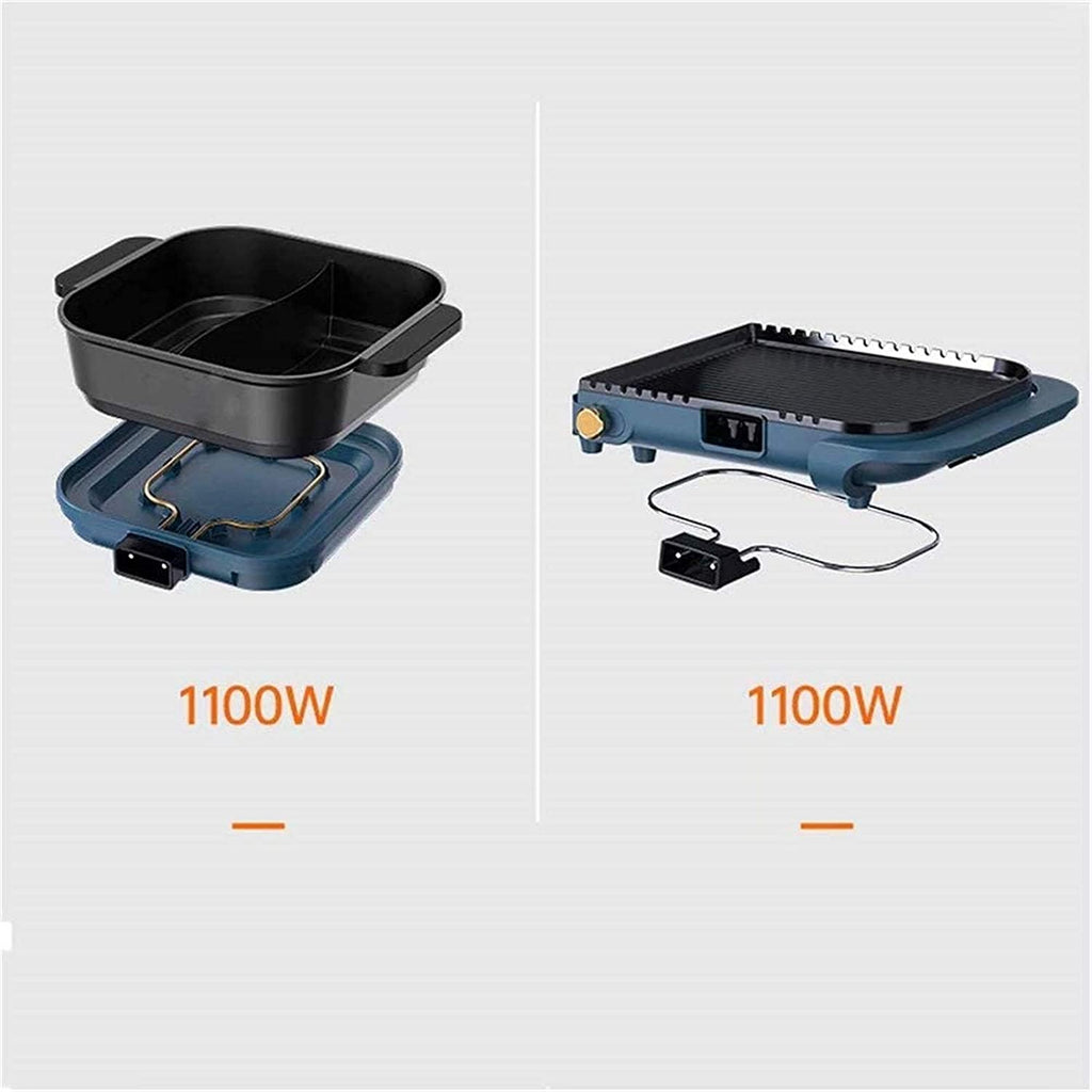 Indoor Korean Barbecue Grill Hot Pot Double Pot Electric Grill Table Grill with Lid Barbecue Hot Pot - 2200W 2 Grid 2 Flavor Non-Stick Pan Large Capacity Barbecue Indoor,Green 2,50 * 30 * 11Cm,P