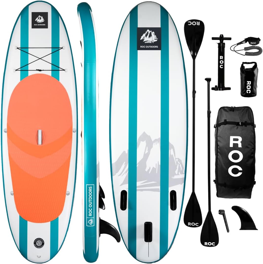 Roc Inflatable Stand Up Paddle Board with Premium SUP Paddle Board Accessories, Wide Stable Design, Non-Slip Comfort Deck for Youth & Adults