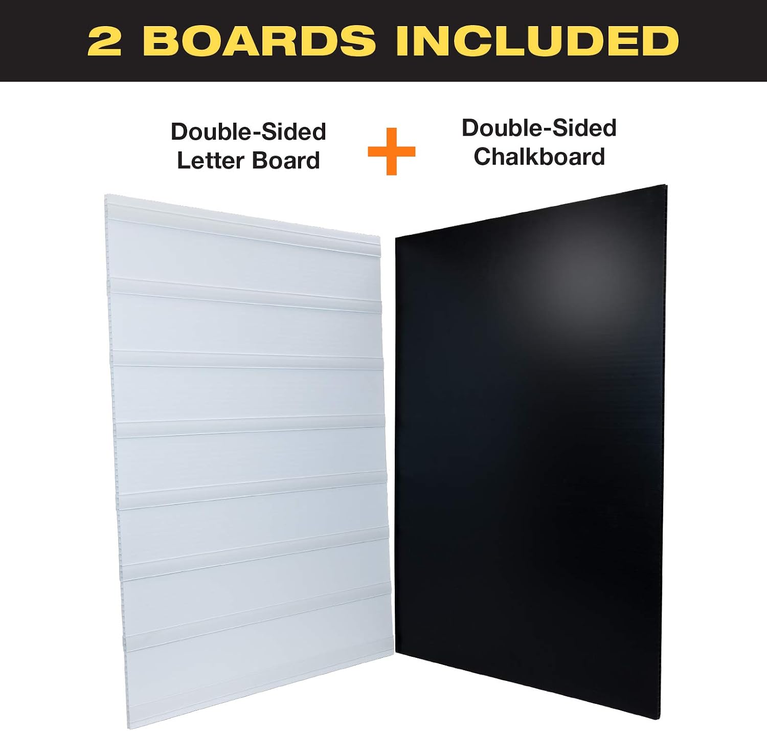 EXCELLO GLOBAL PRODUCTS Swinging Changeable Message Sidewalk Sign: 24' x 36' Sign with 792 Pre-Cut Double Sided Letters and Storage Box. Includes Black Board & Letter Board (Orange Color Legs)
