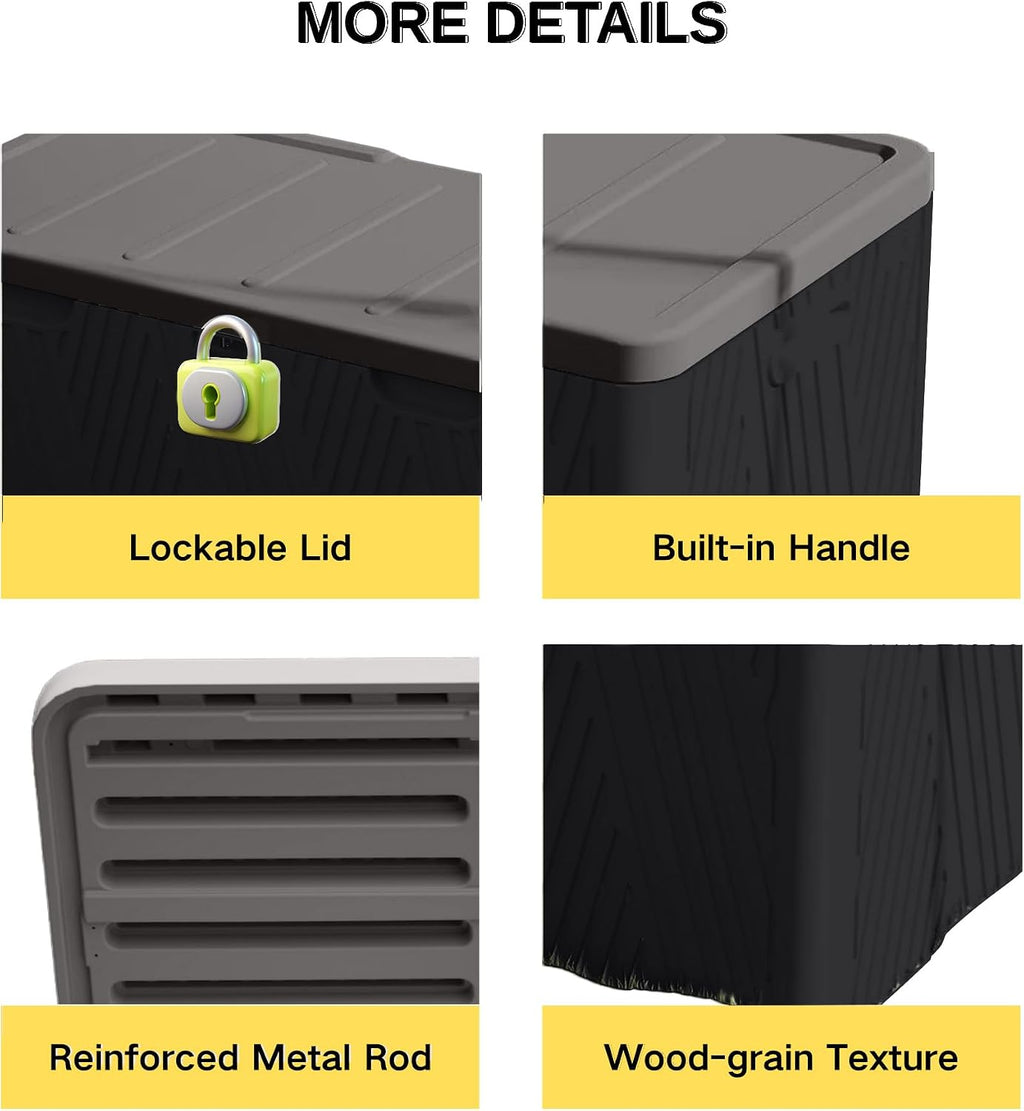 120 Gallon Outdoor Storage Box, Square Resin Deck Box with Hydraulic Lid, Waterproof Plastic Patio Storage for Cushions, Pool Supplies, Garden Tools, Black