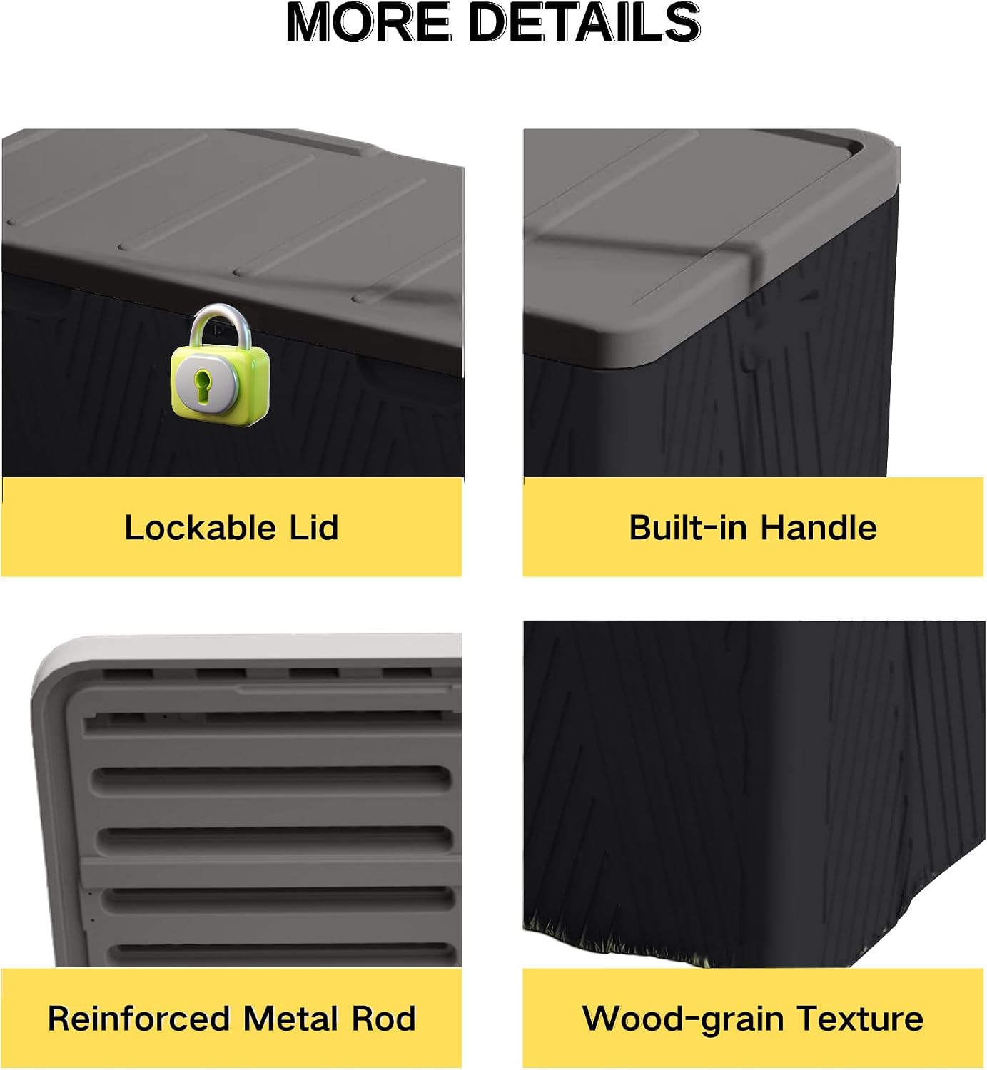120 Gallon Outdoor Storage Box, Square Resin Deck Box with Hydraulic Lid, Waterproof Plastic Patio Storage for Cushions, Pool Supplies, Garden Tools, Black