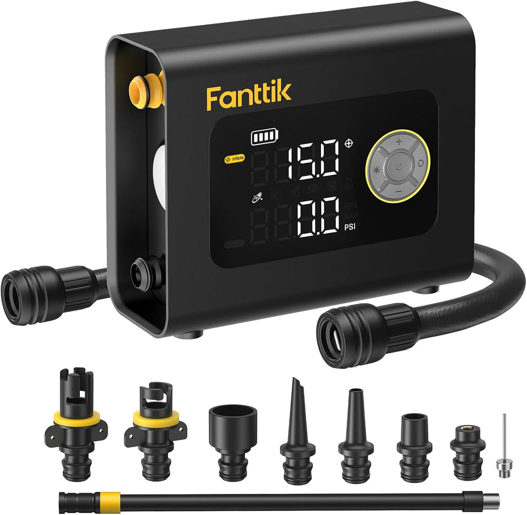 Fanttik X9 Cross 4X Portable Tire Inflator, Paddle Board Pump | Max 75PSI with Auto-Off, Deflation | Air Pump with Light and Power Bank | Fastlink for SUP, Car, Motorcycle, Board, Kayak, Tent etc.