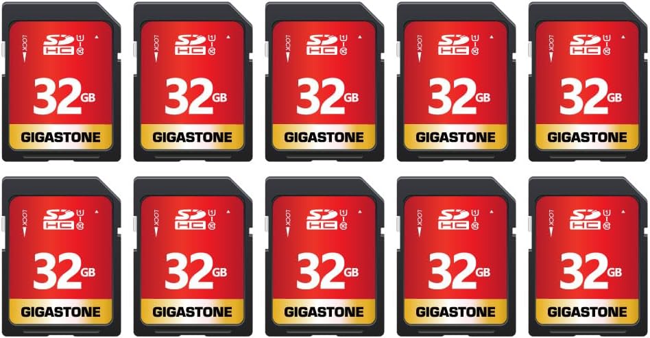 GIGASTONE 32GB SD Card 10-Pack UHS-I U1 Class 10 SDHC Memory Card High-Speed Full HD Video Compatible with Canon Digital Camera, SPYPOINT TACTACAM WOSPORTS Trail Camera, with 10 Mini Cases