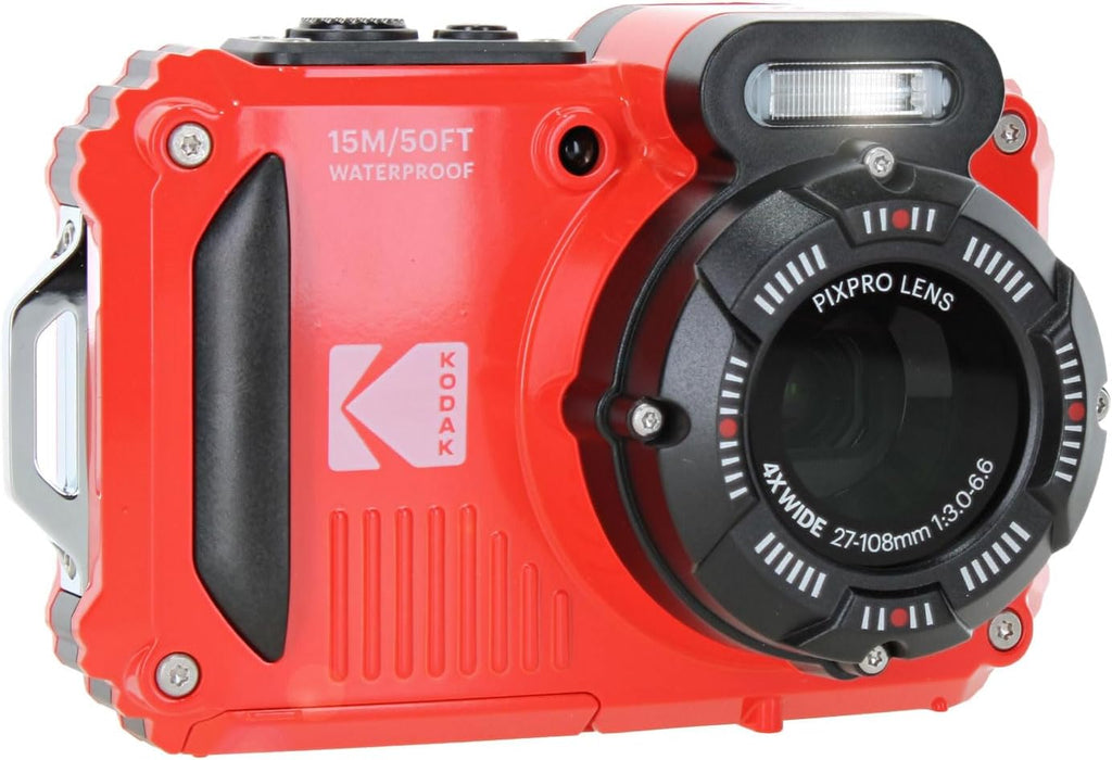 KODAK PIXPRO WPZ2 Rugged Waterproof Shockproof Dustproof WiFi Digital Vlogging Camera 16MP (Red) Bundle with 32GB Memory Card + Vlogger Tripod + Bag + Cleaning Kit + More Accessories
