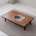 Korean BBQ Grill Table, Low Floor Folding Dining Table with Built-in Gas Stove, Portable Tatami Style for Indoor Cooking, Made in Korea (Merbau Round, L Size)