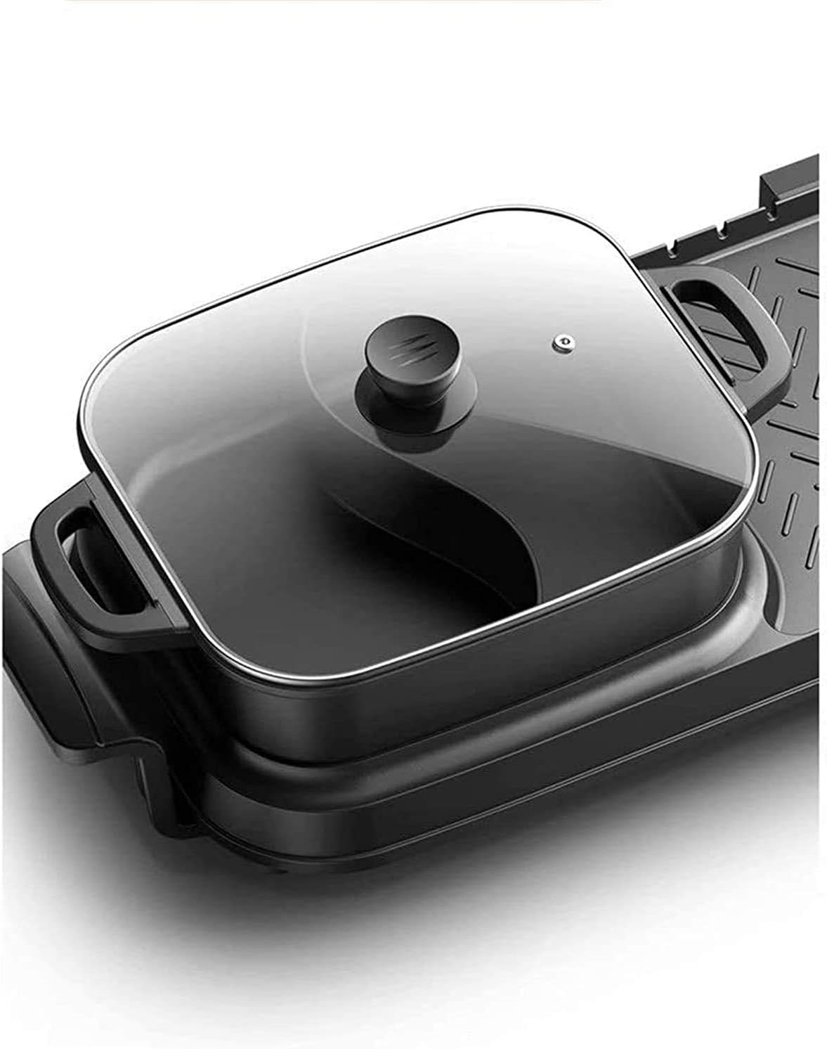 Electric Hot Pot Indoor Korean BBQ Grill Teppanyaki Two-in-one Pot with Non-Stick Pan,Separate Dual Temperature Control, 2-12 People Garthing, 220V black 77 * 26CM,Household ( Color : B , Size : 77*26
