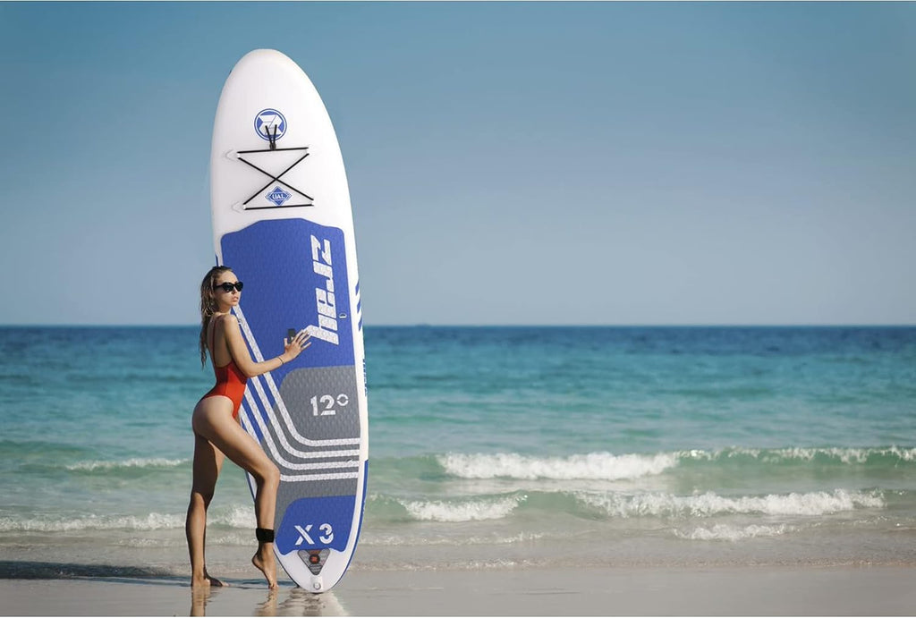Zray 12 Foot X-Rider Epic X3 Inflatable SUP Outdoor Sport All Around Stand Up Paddle Board Kit with Ultimate Agile Light Technology, Blue/White