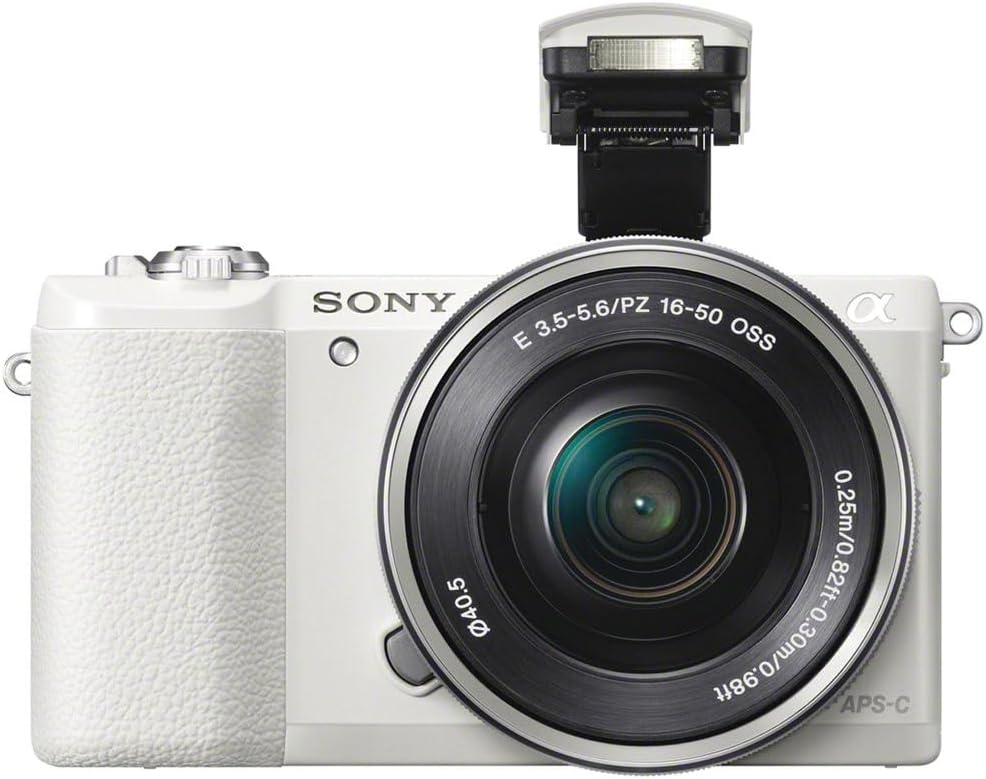 Sony Alpha a5100 Mirrorless Digital Camera with 16-50mm Lens (White) + Filter Kit + 64GB Card + 2 x NPF-W50 Battery + Card Reader + LED Light + Photo Software + Cables + Case + More