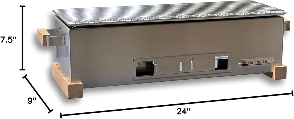 The Bincho Grill 24 Inch Wide Body Yakitori Grill – Japanese Style Charcoal Robata BBQ for Skewers, Steaks, and More – Restaurant-Quality Binchotan Tabletop Grill – Portable and Durable